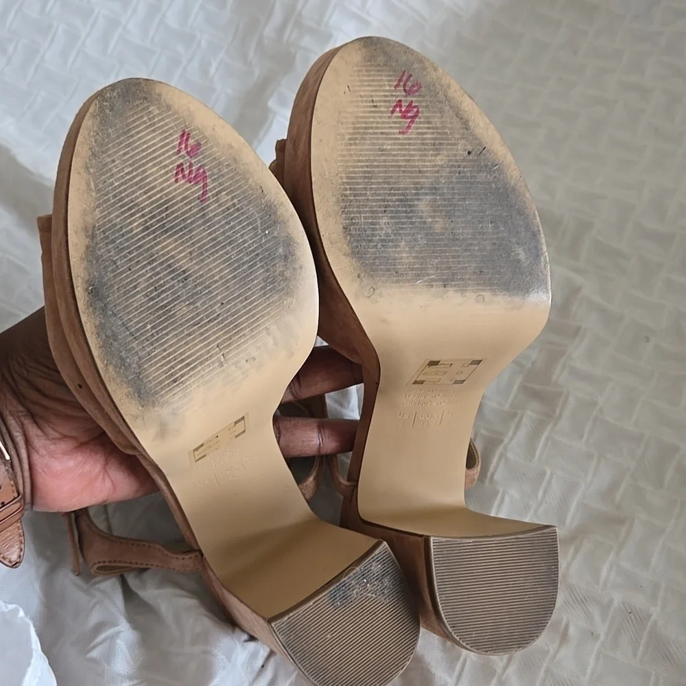 Draper James Tan Paloma Leather Platform Heels with Ankle Strap Summer Shoes